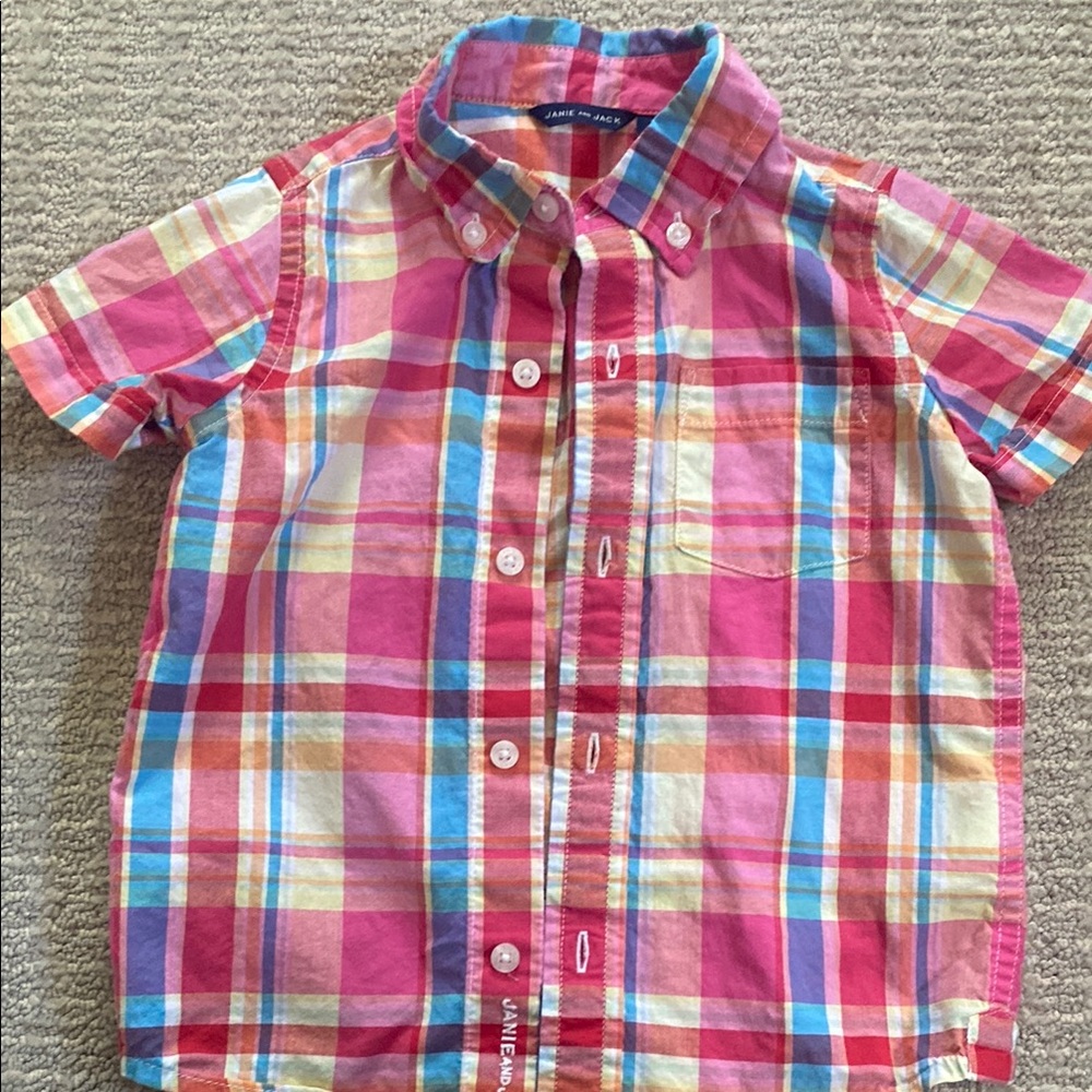 Janie and Jack Pink and Yellow Button Down Shirt